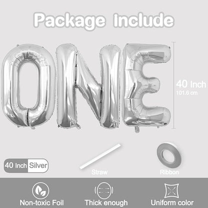 40 Inch Silver ONE Letter Foil Balloons, Giant Metallic Mylar Helium Balloons - Image 2