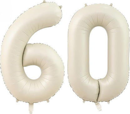 Cream Number 60 Balloons, 40 Inch 60 Balloons Giant Helium Foil Mylar Beige 60 by BBPOOL