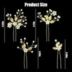 5 Pieces Bride Hair Pins Pearl Bridal Hair Piece for Women Sparkly Gold Leaf Crystal Hair Accessories for Bride Bridesmaids Flower Girls(Gold)