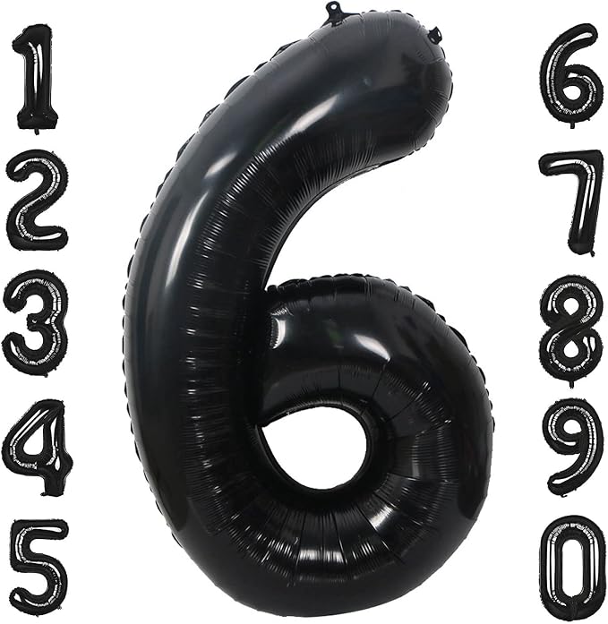 40 Inch Black Number 6 Balloons Helium Giant Black 6 Balloons by LHOAVWE