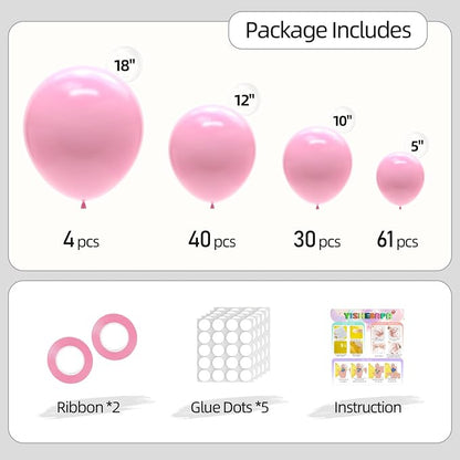 135pcs Pink Balloons Different Sizes 18" 12" 10" 5" Pink Latex Balloon Garland - Image 2