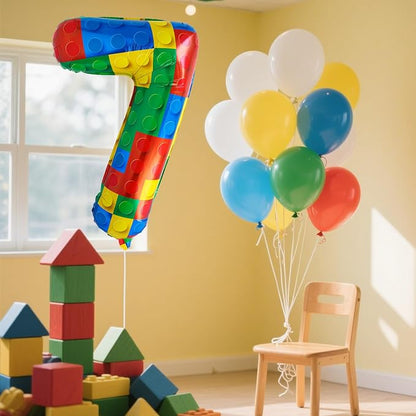 32 Inch Stackable Block Number 7 Balloon – Colorful Brick Building Themed Big - Image 5