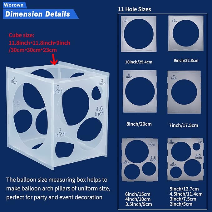 Worown 11 Holes White Collapsible Plastic Balloon Sizer Cube Box, 2-10 Inch - Image 4