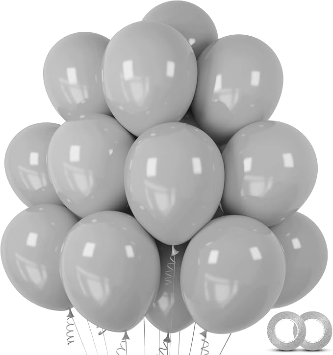 100pcs Gray Balloons 12 Inch Matte Latex Balloon | Helium Compatible, Baby by ASIYUHY