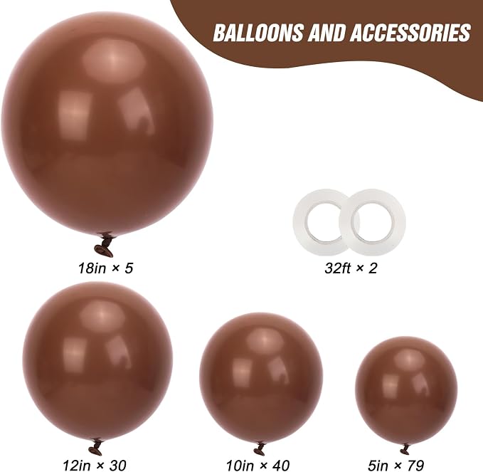 RUBFAC Brown Balloons Different Sizes Light Brown Party Balloon 154pcs | - Image 2