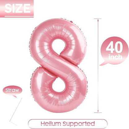 8 Balloon - Pastel Pink Birthday Number Balloons, 40 Inch Decorations | Pastel - Image 5