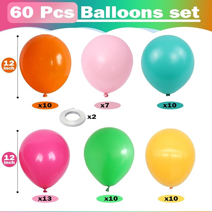 Mexican Fiesta Balloon, 60 Pack 12 Inch Rainbow Colors Balloon - Image 2