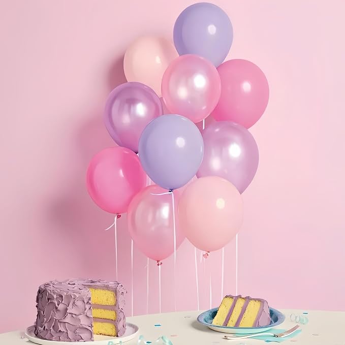 Pastel Pink and Purple Balloons, Princess Pearl Light Pink Purple Orange Latex - Image 3