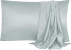 uxcell 2 Pack Silk Satin Pillowcase for Hair and Skin, Cool, Silky, Soft Breathable Pillow Cases Standard Size 20x26 Inch Sateen Pillowcase Light Gray with Envelope Closure
