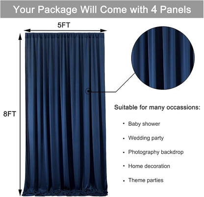 20 ft x 8 ft Navy Blue Backdrop Curtain Panels, 4 Panels 5 ft x 8 ft Wrinkle - Image 5