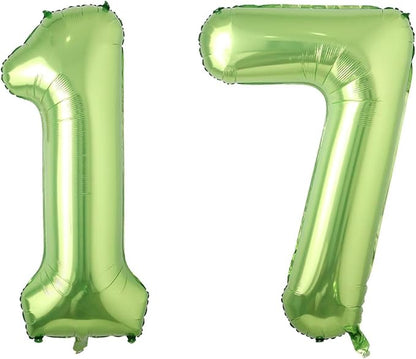 Light Green Number 17 Balloon 40 Inch, Glossy Double Digit Milestone Decor | by Unknown