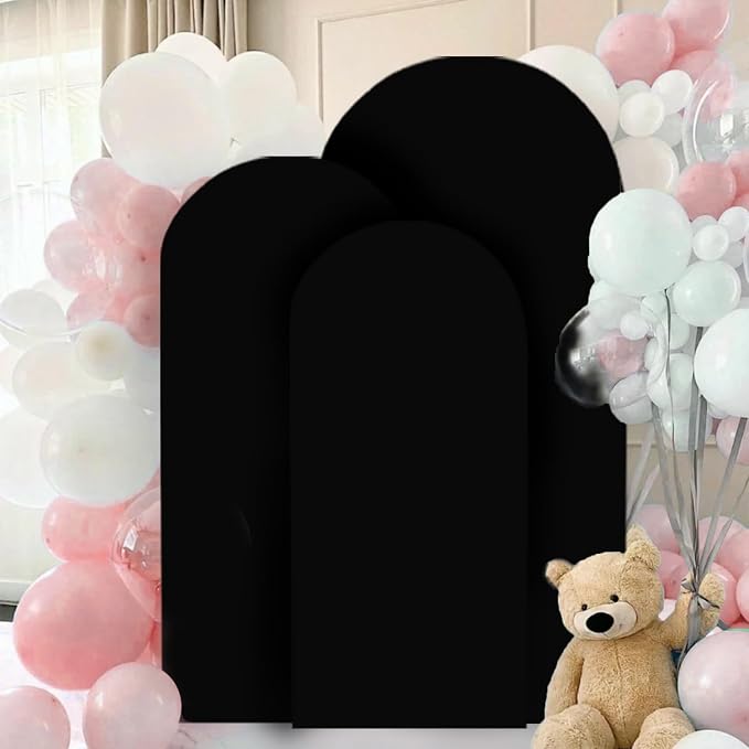 FANPROMS Spandex Arch Backdrop Cover Set of 3 Black Wedding Arch Stand Cover - Image 4