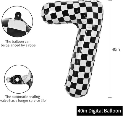 TONIFUL 40 Inch Large Checkered Number 7 Balloon 7th Birthday Decorations | 7th - Image 2