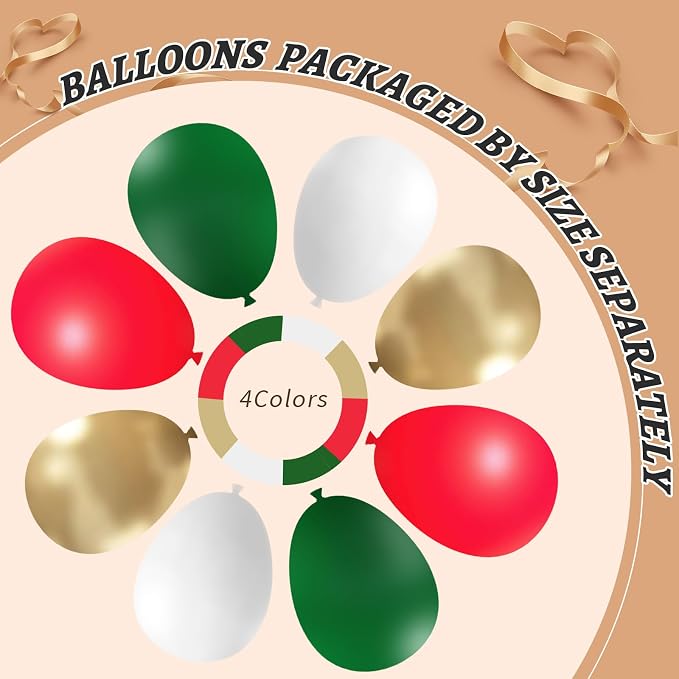 412pcs Red Green White Balloon Garland Arch Kit, 18 12 10 5 inch Different - Image 4