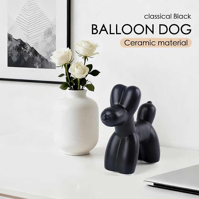 Notakia Cute Ceramics Black Balloon Dog Statue Crafts Living Room Desktop - Image 9