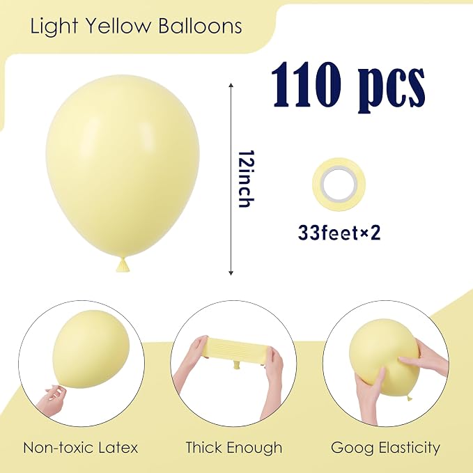 Voircoloria 110pcs Pastel Yellow Light Yellow Latex Party Balloons, 12inch | - Image 2