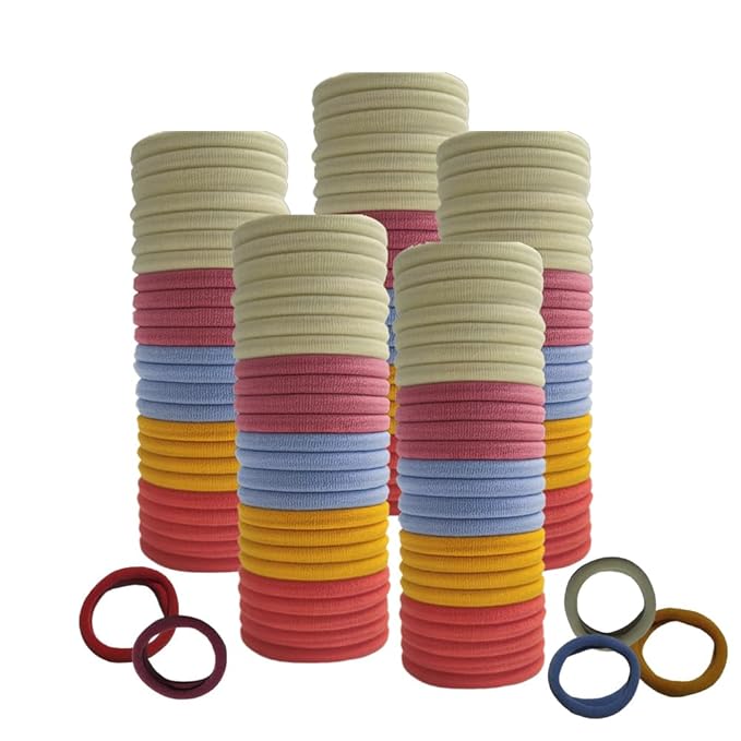 Hair Ties Hair Elastics Bands Seamless Cotton No Damage Thick Curly Hair Long-Lasting Braids Ponytails Holders All Hair Types Pain-Free Hair Accessories Women Men Macaron Colors 50 PCS