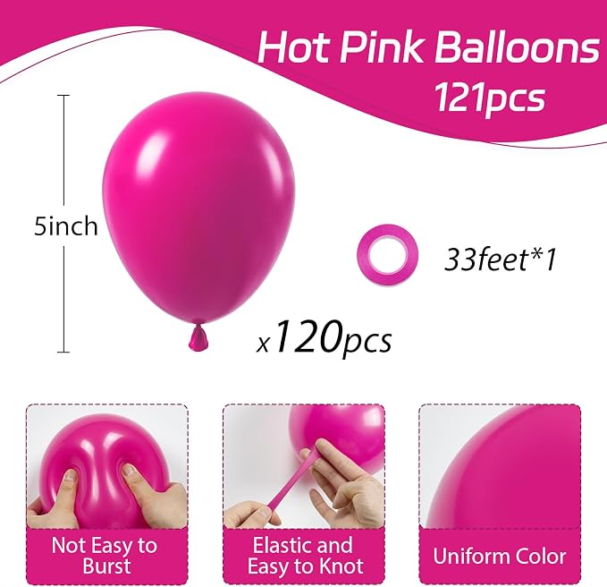 Awenztech 120pcs 5 inch Hot Pink Latex Balloons | Wedding, Engagement, Bridal - Image 2