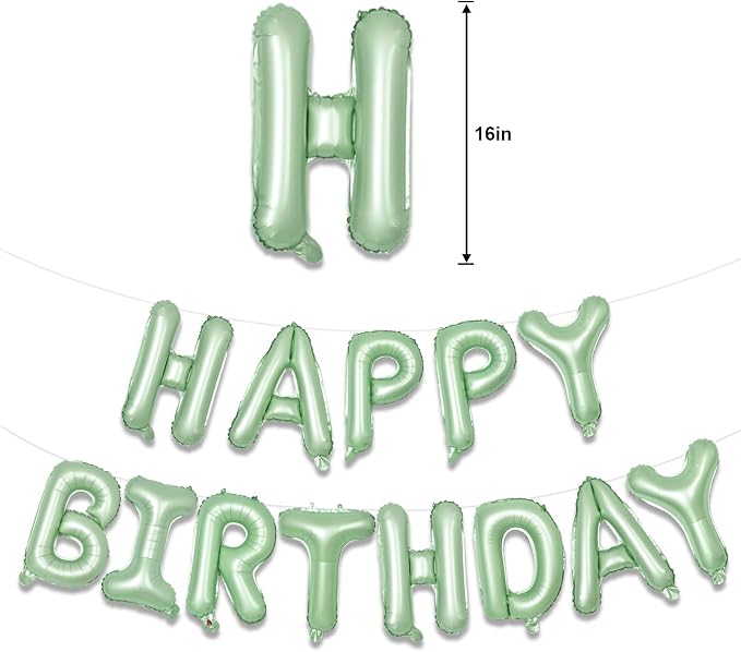 TONIFUL 16 Inch Sage Green Happy Birthday Foil Balloons | Mylar Letter Birthday - Image 2