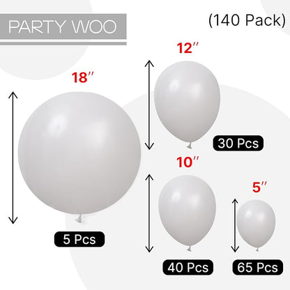 PartyWoo Grey Balloons 140pcs Light Pastel Pale Gray Color 5 Inch | 18 12 10 5 - Image 6