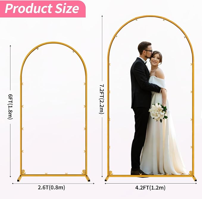 Metal Arch Backdrop Stand, 7.2FT+6FT Wedding Arches Frame, Balloon Arch Backdrop - Image 2