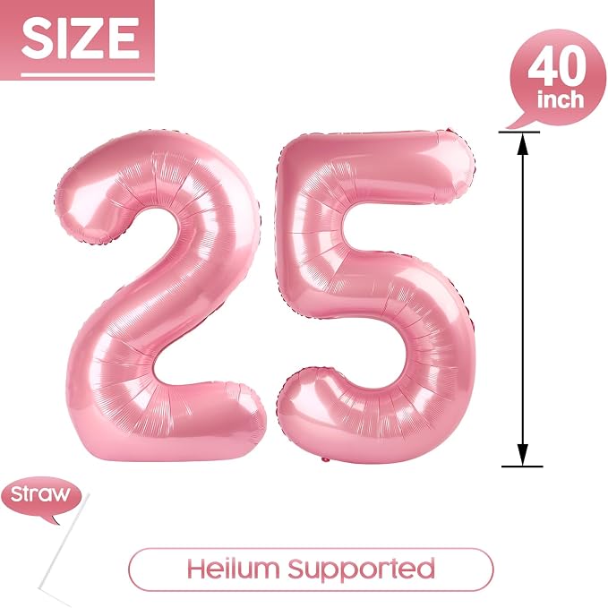 25 Balloon - Pastel Pink Birthday Number Balloons, 40 Inch Decorations | Pastel - Image 5