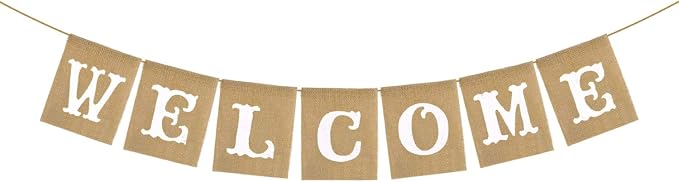Rainlemon Vintage Rustic Jute Burlap Welcome Banner Home Fireplace Mantel by Rainlemon