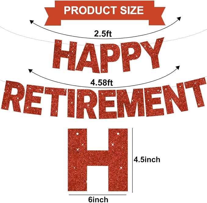 Glitter Red Happy Retirement Banner Pre-Strung Retirement Party Decorations - Image 3