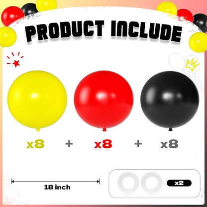 Black Red and Yellow Balloons 18 Inch 24 Pack Matte Helium Latex Round Balloons - Image 2