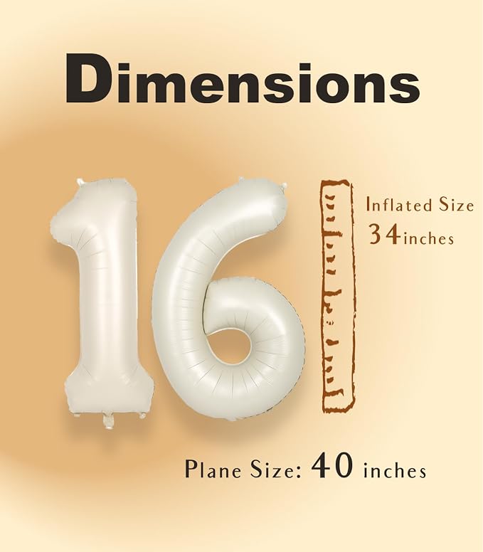 SUWEN 40 Inch Cream White Large 16 Number Balloons Big Foil Helium Number - Image 5