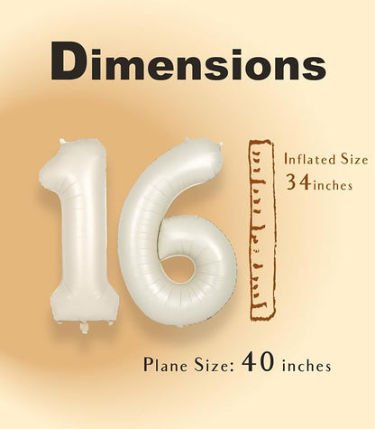 SUWEN 40 Inch Cream White Large 16 Number Balloons Big Foil Helium Number - Image 5