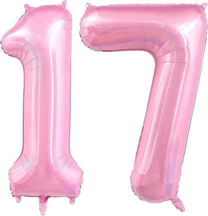 Pastel Pink 17 Balloon Number, 40 Inch Light Pink 17 Balloons Large Helium Foil by BBPOOL