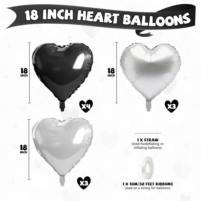 Black Silver Heart Balloons - Image 2