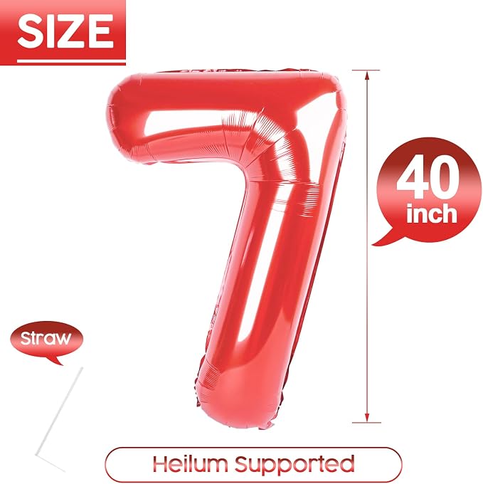 7 Balloon - Red Birthday Number Balloons, 40 Inch Decorations Men Women | Red - Image 5