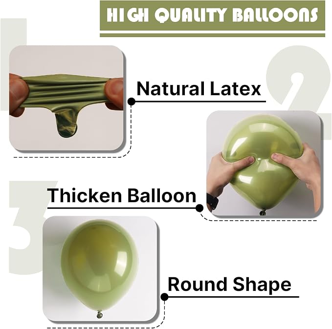 PartyWoo Sage Green Balloons 50pcs Olive Eucalyptus Green Color | 12 Inch - Image 8