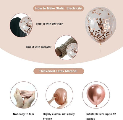 Rose Gold Balloons, 66 Pack 12 inch Metalic Confetti Party Balloons - Image 3