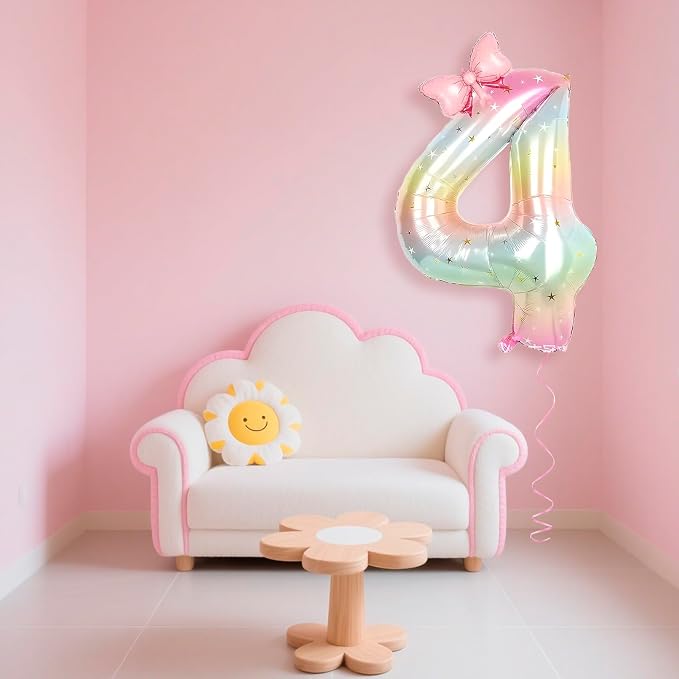 Number 4 40 Inch Rainbow Star Gradient Giant Number Balloon & Mini Bow Balloon - Image 3
