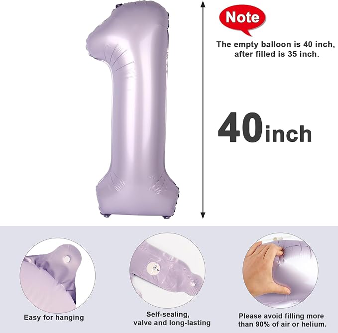 Number 1 Balloons 40 Inch for 1st 11 Birthday Decorations, Cream Purple | Jumbo - Image 5
