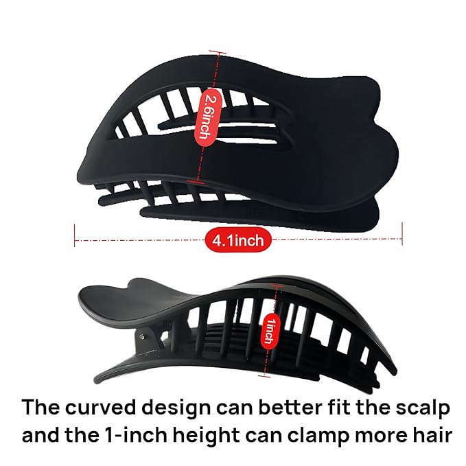 Women Flat Hair Clips,4-Pack French Large Matte Non-Slip Claw Hair Clips for Thick or Thin Hair (White, Black, Matte Khaki,Matte Dark Brown)