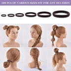 100PCS Various Sizes Brown Hair Ties for Women, Elastics Hair Ties No Damage Ponytail Holder for Thick/Thin Hair Accessories, Soft Cotton Cloth Seamless Hair Bands