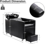 Shampoo Stations for Salon, Backwash Chair with Ceramic Bowl, Backwash Shampoo Unit with Foot Pedal, Sink Chair Station, Hair Washing Station for Barbershop (Black)