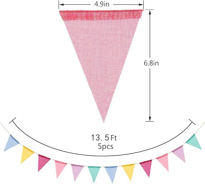 60 Flags Imitated Burlap Pennant Banner Pastel, Rainbow Flag Bunting, Party and - Image 2