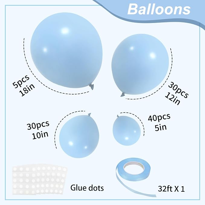 RUBFAC Pastel Blue Balloons Different Sizes 105pcs 5/10/12/18 Inch - Image 2