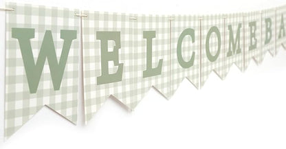 Sage Green Gingham Welcome Baby Shower Banner - Image 3