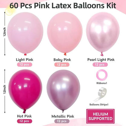Pink Balloons 60 PCS 12 Inch Hot Pink Light Baby Pink Metallic Pink Latex - Image 2