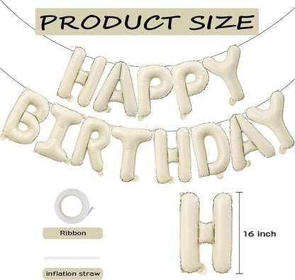 16" Cream Happy Birthday Balloon Banner Foil, Ivory White | white happy - Image 2