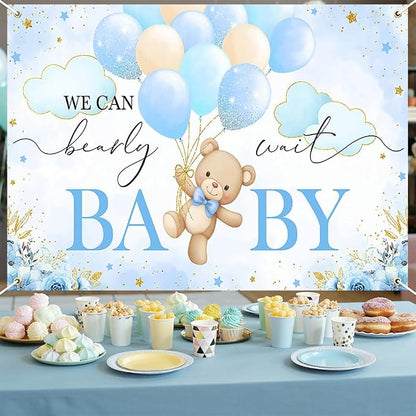 Mocsicka We Can Bearly Wait Backdrop 6x3.6 ft Pink Bear Baby Shower Banner Girl - Image 5