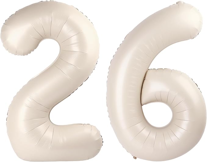 40 Inch Cream White Mylar Foil Number 26 62 Birthday Balloon, 26 Boy Girl Party by Upgesy