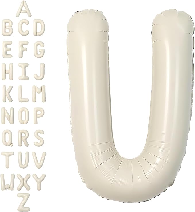 SUWEN 40 Inch Cream Large U Letter Balloons Big Foil Helium A-Z | Jumbo Mylar by SUWEN