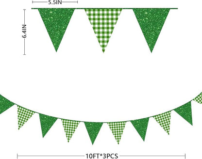Glitter Green Party Pennant Banner Flag Green Buffalo Plaid Hanging Paper - Image 2